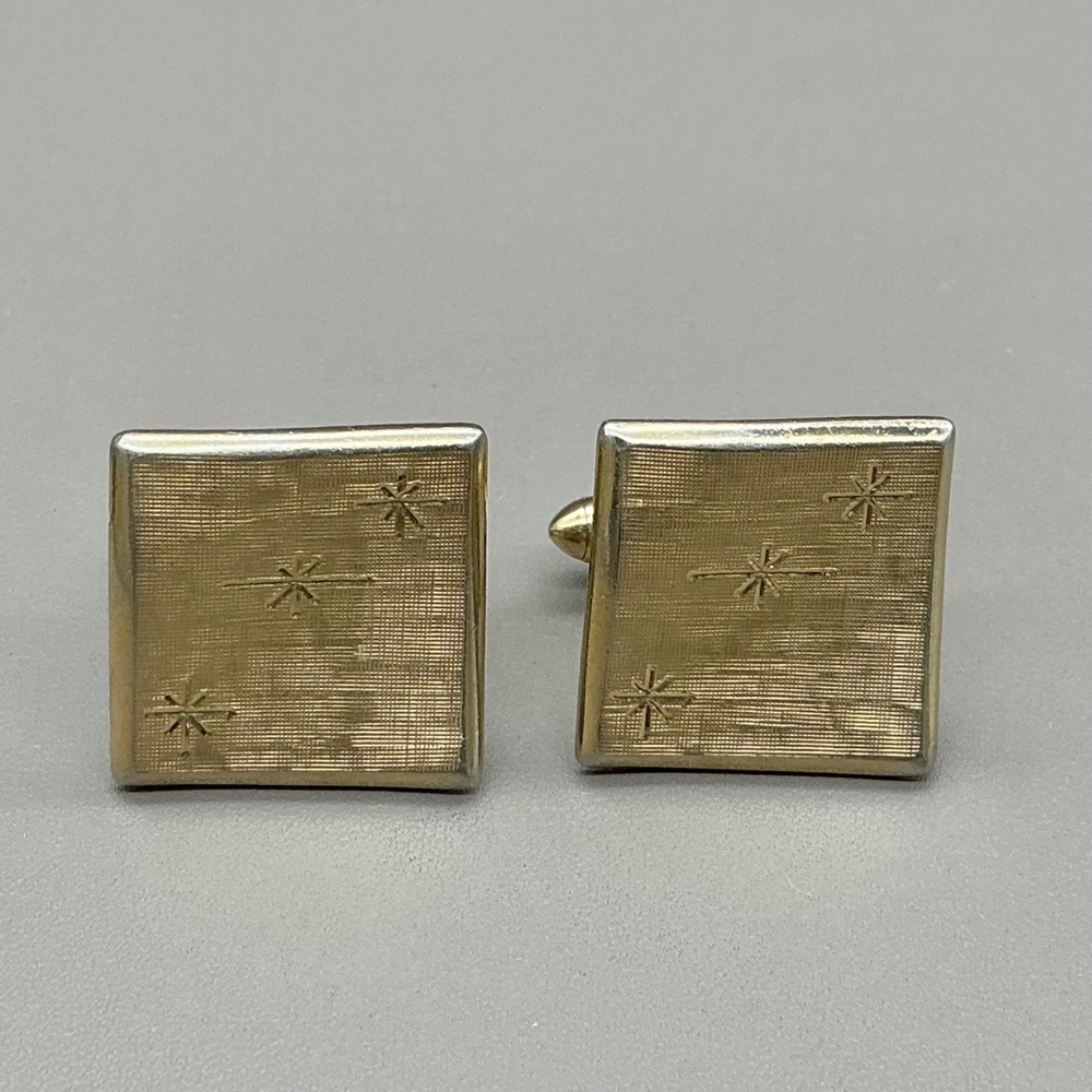 Swank Gold Tone Cufflinks Atomic Starburst Mid Century Modern Men's Vintage